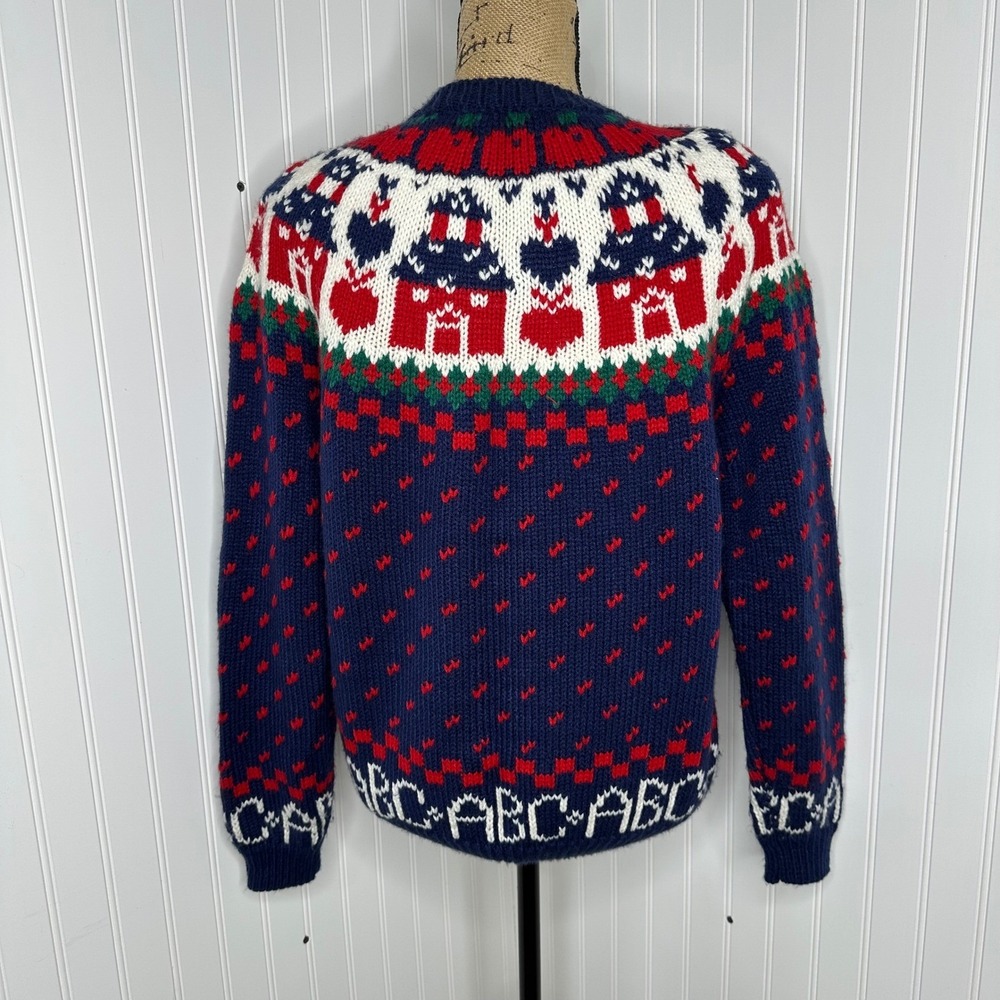 Northern Isles Cardigan Blue Gold Buttons ABC Schoolhouse Teacher Vintage Sz XL - Picture 4 of 16